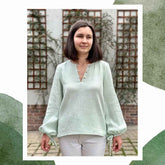 Bluză din muselină de bumbac pentru femei cu mâneci bufante cu fundă la manșete. Odiseea lui Artur